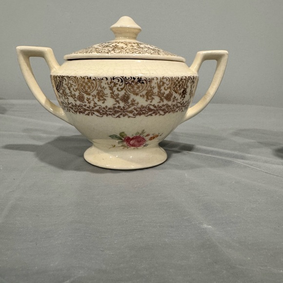 Vintage Creamer & Sugar Bowl Set Floral Gold Scroll Cottagecore - Picture 2 of 7